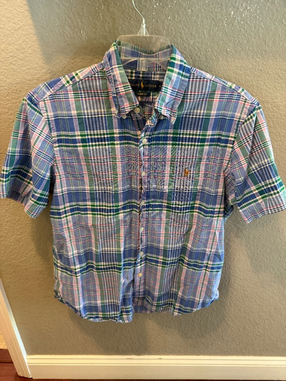 Polo Ralph Lauren Men M Madras Plaid Short Sleeve Button Down Pony Preppy